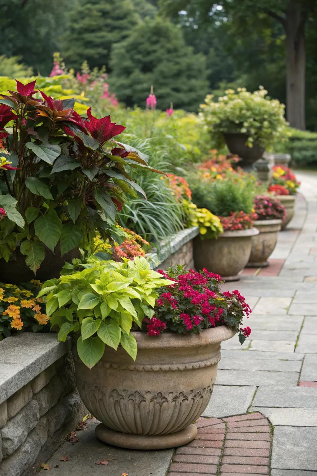 Container gardens add layers and flexibility.