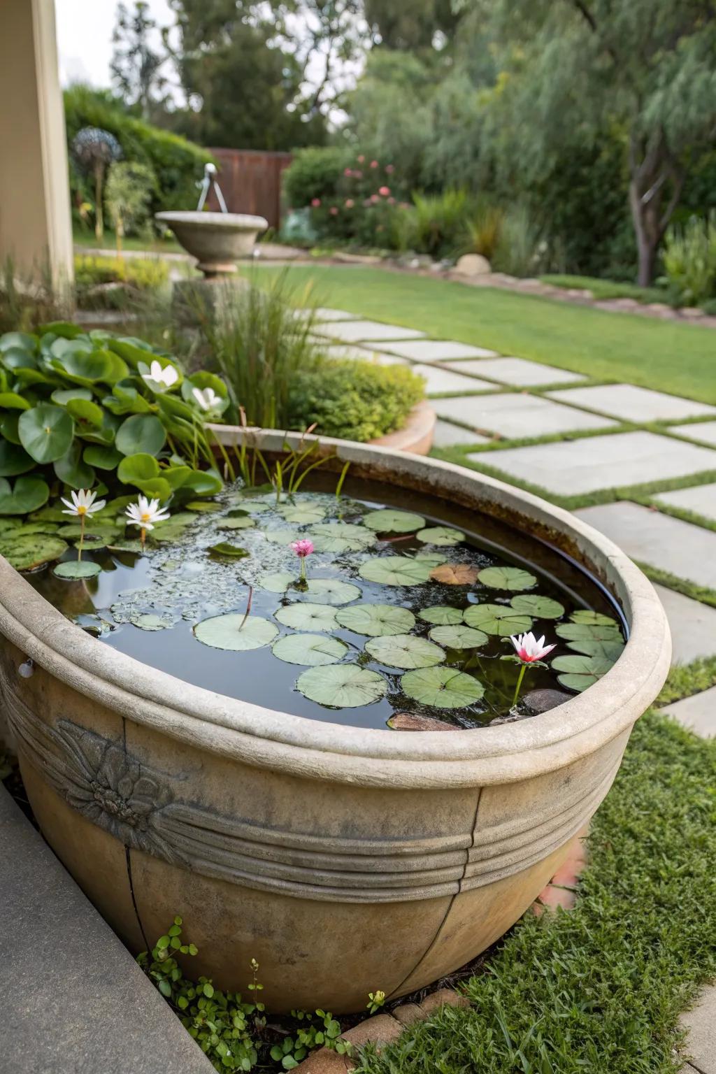 A stylish container pond brings flexibility to garden design.