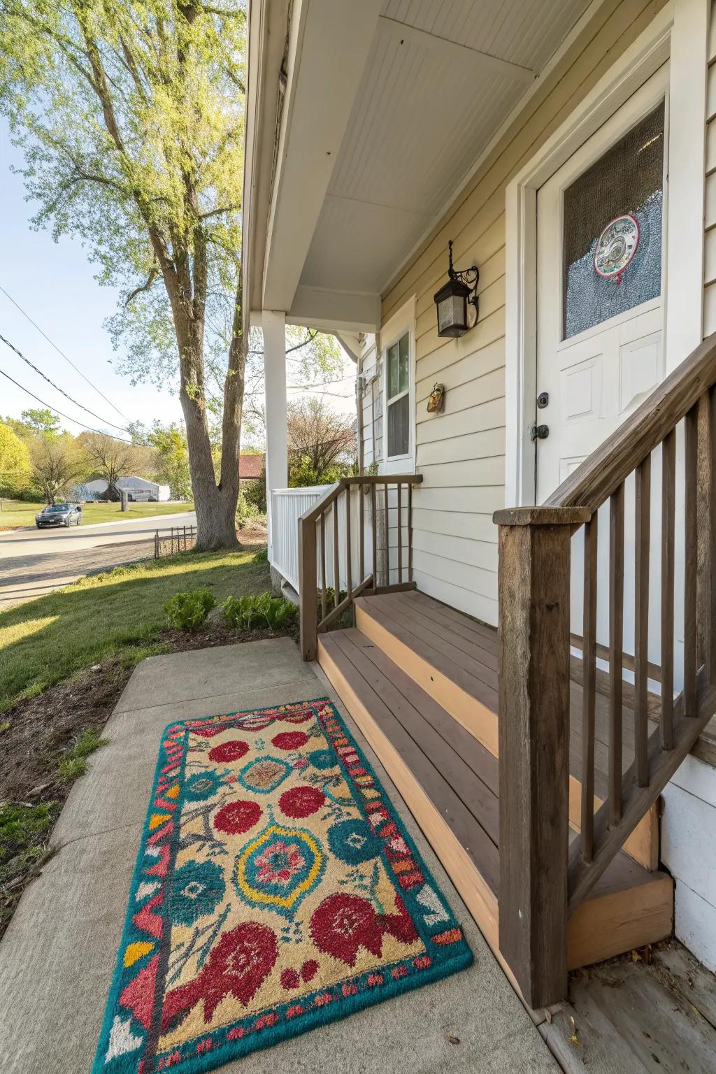 A decorative rug adds color and defines the space.