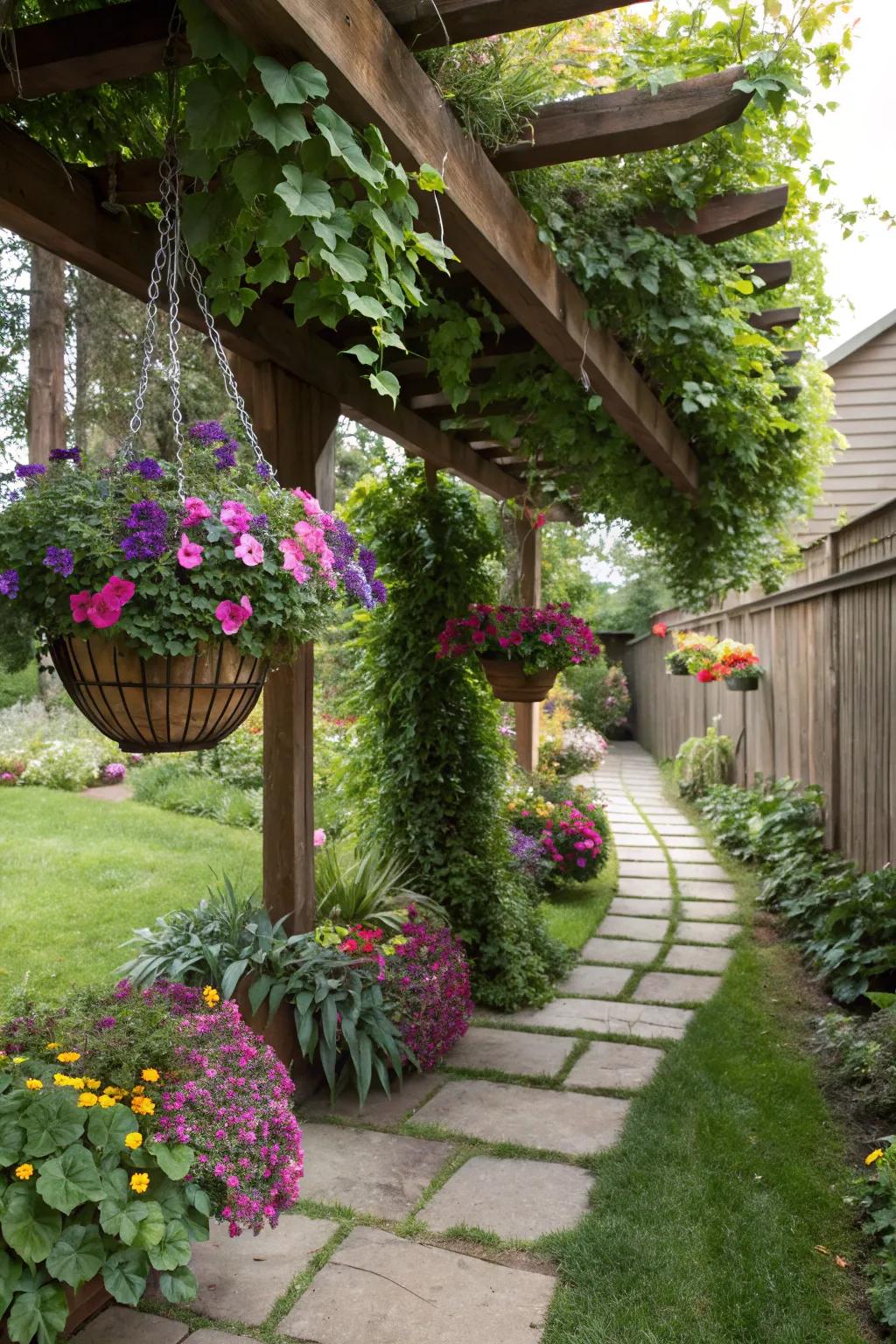 Hanging planters make a stunning floating garden in any small space.