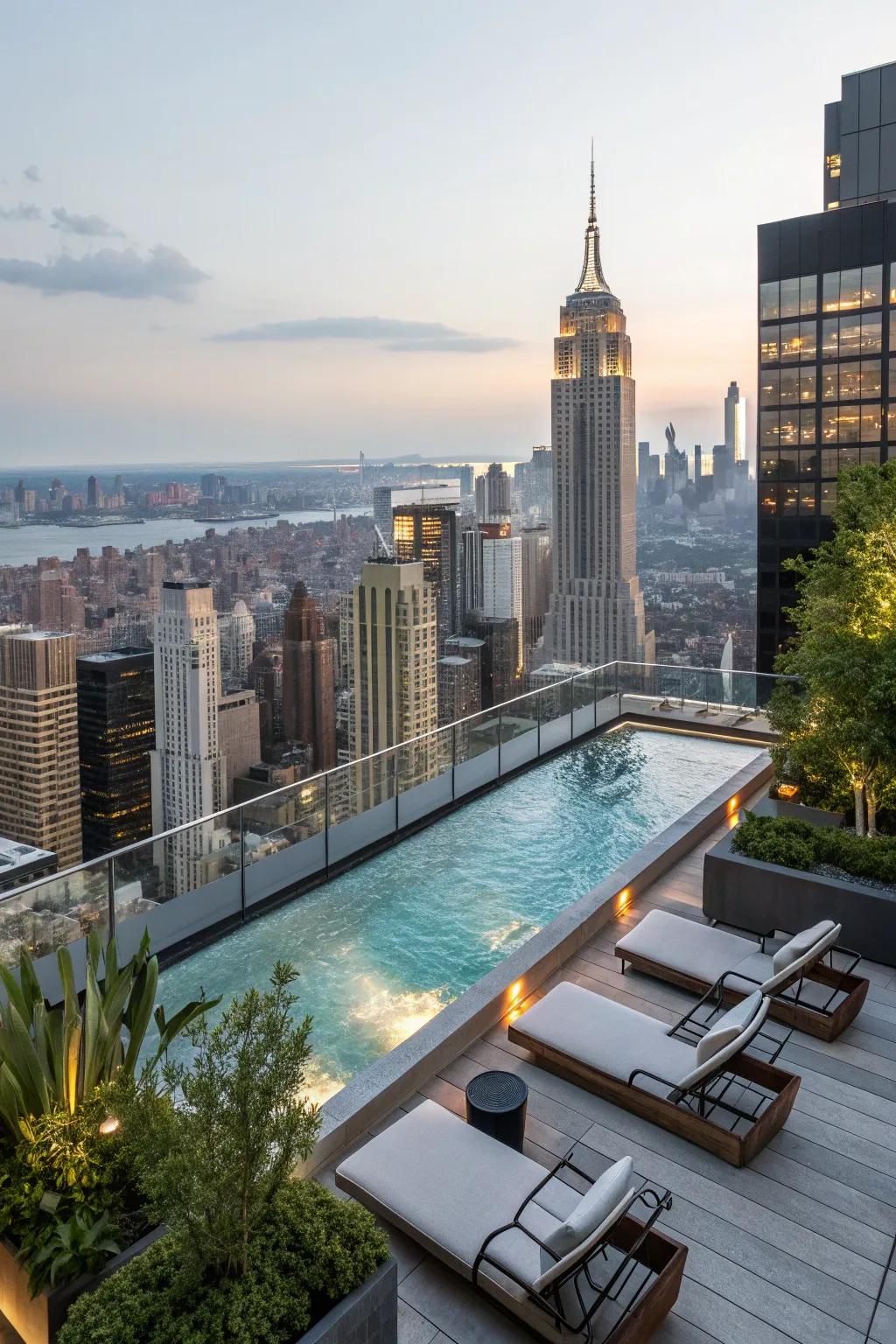An urban rooftop can be transformed into a splash pool retreat.