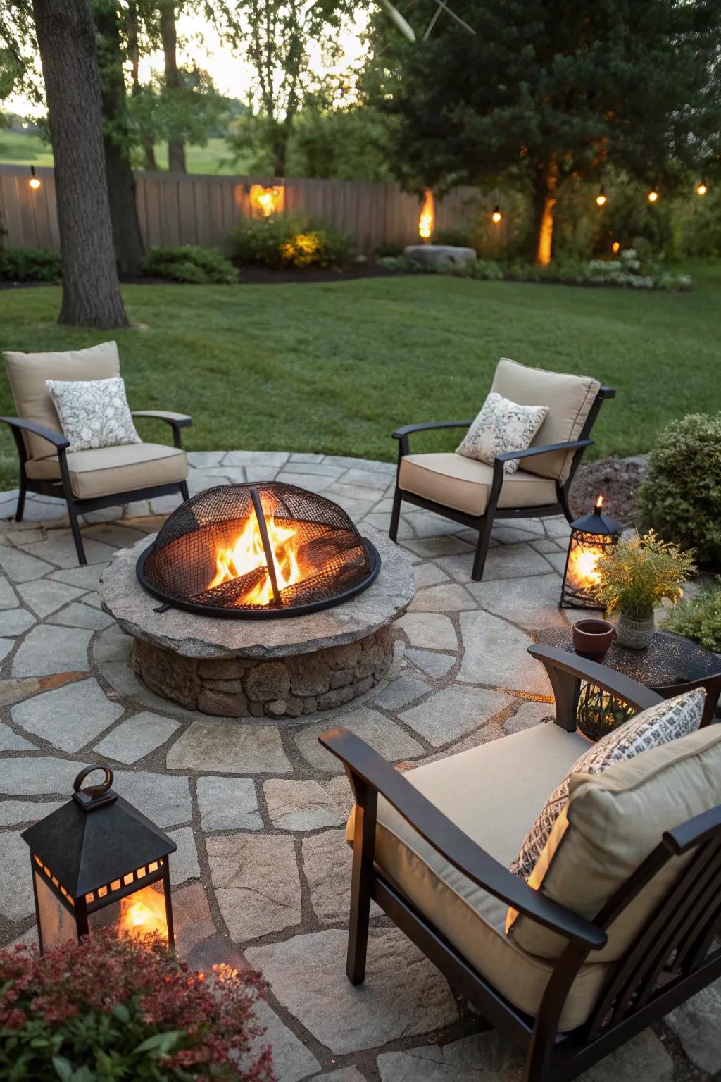 A welcoming fire pit nook perfect for evening gatherings.