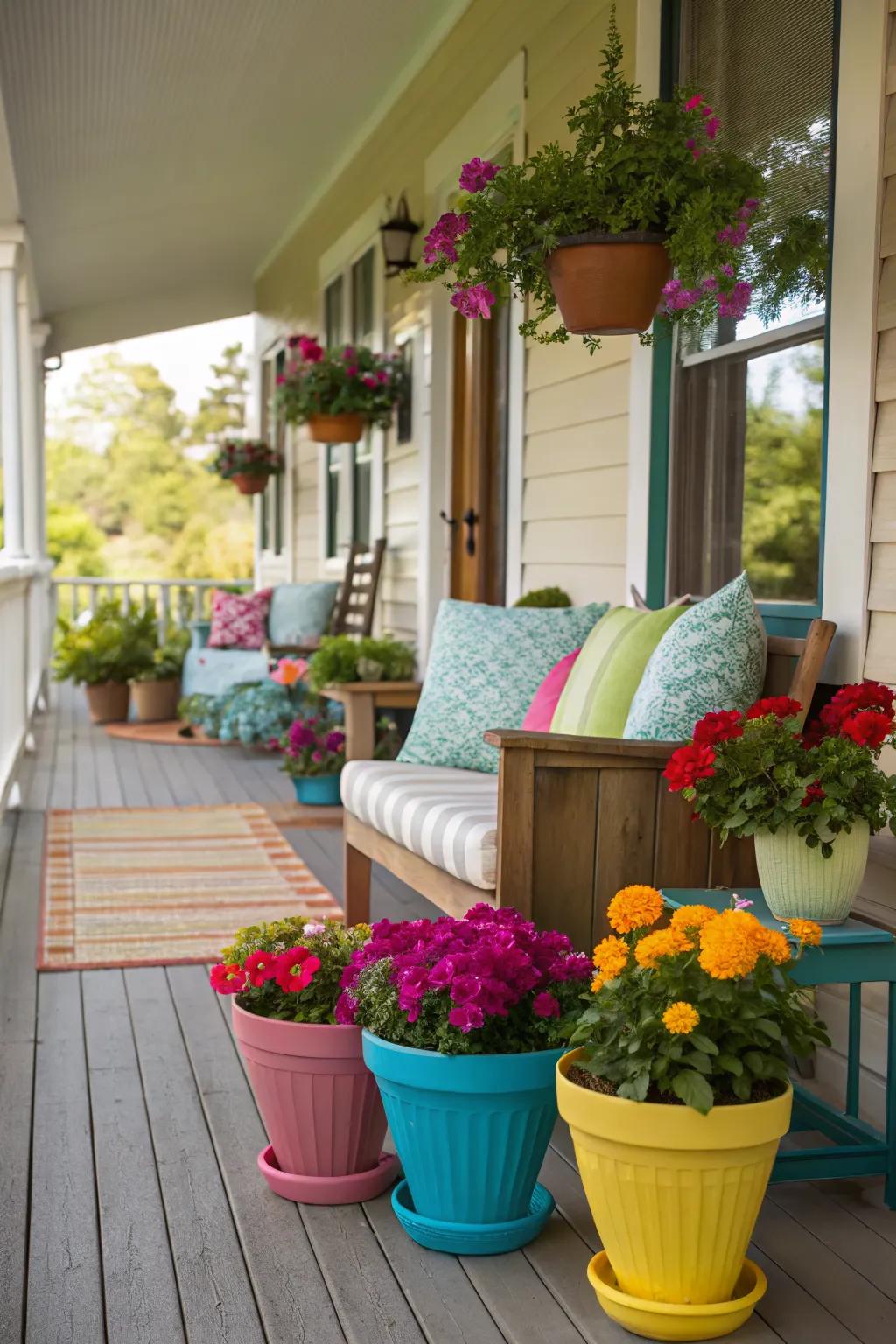 Colorful accents bring personality to your porch.