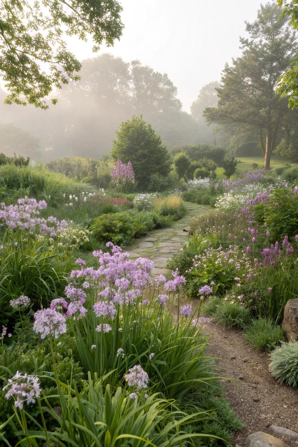 Achieve harmony with society garlic in natural garden settings.