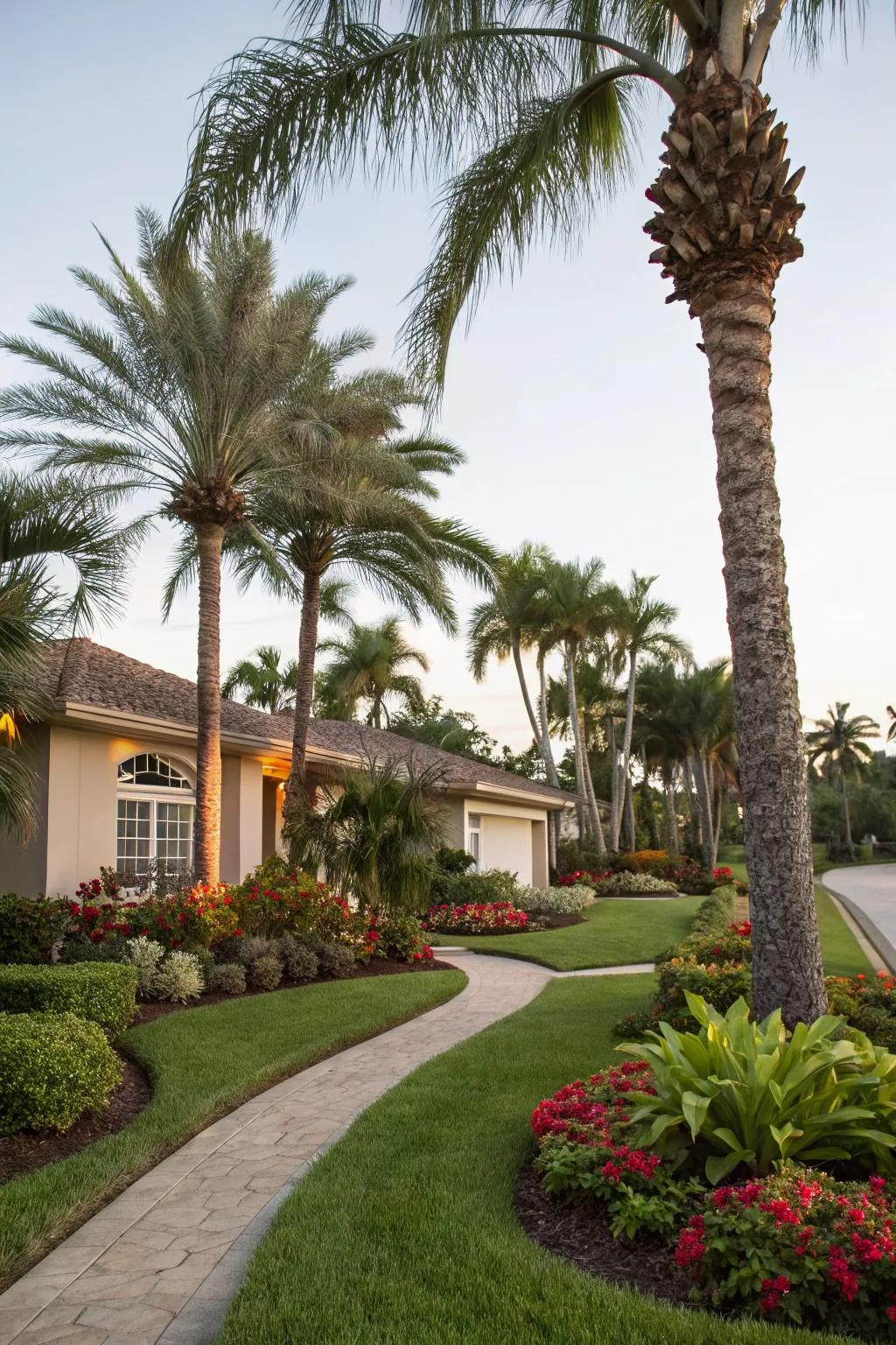 Palm trees adding a tropical touch to a Southern front yard.