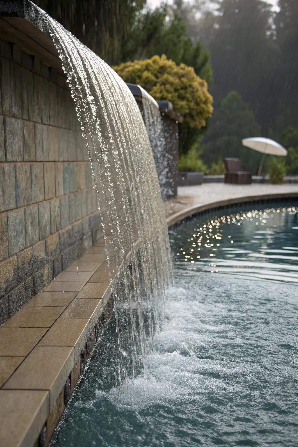Experience the tranquility of a rain curtain spillway.