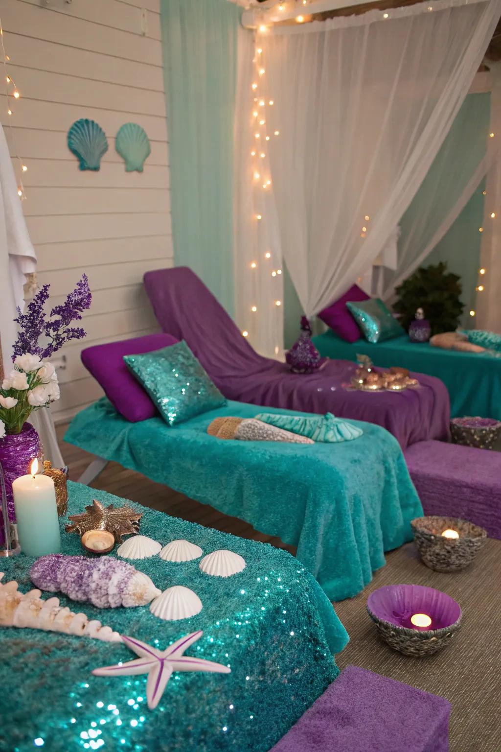Embrace the magic of the sea with a whimsical mermaid spa theme.