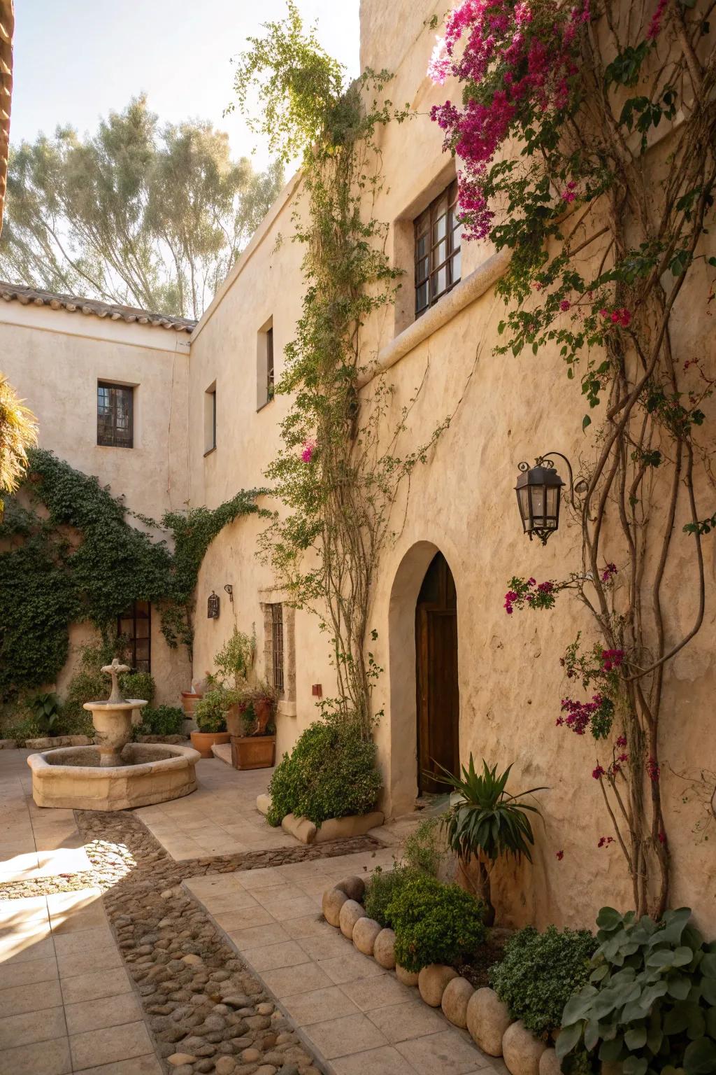 Stucco walls offer a timeless and elegant backdrop.