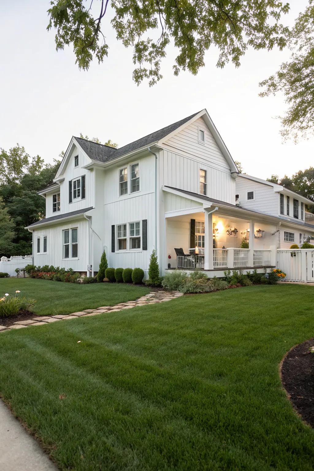 Classic white on white gives this split-level home a timeless elegance.