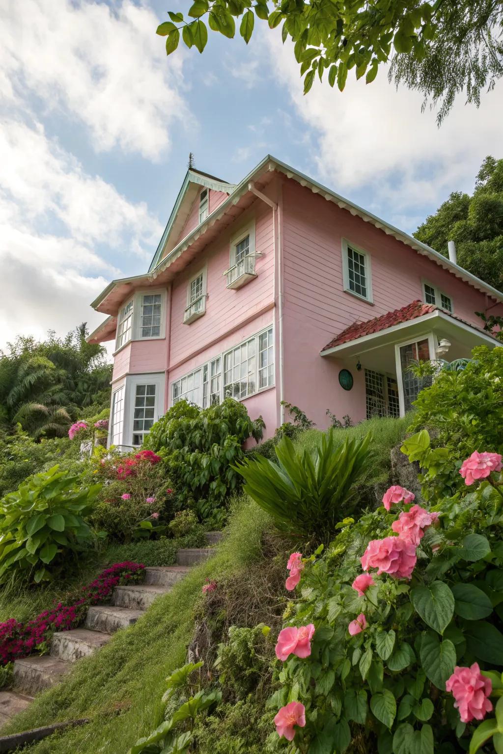 Pastels add a gentle touch of color, perfect for a charming facade.