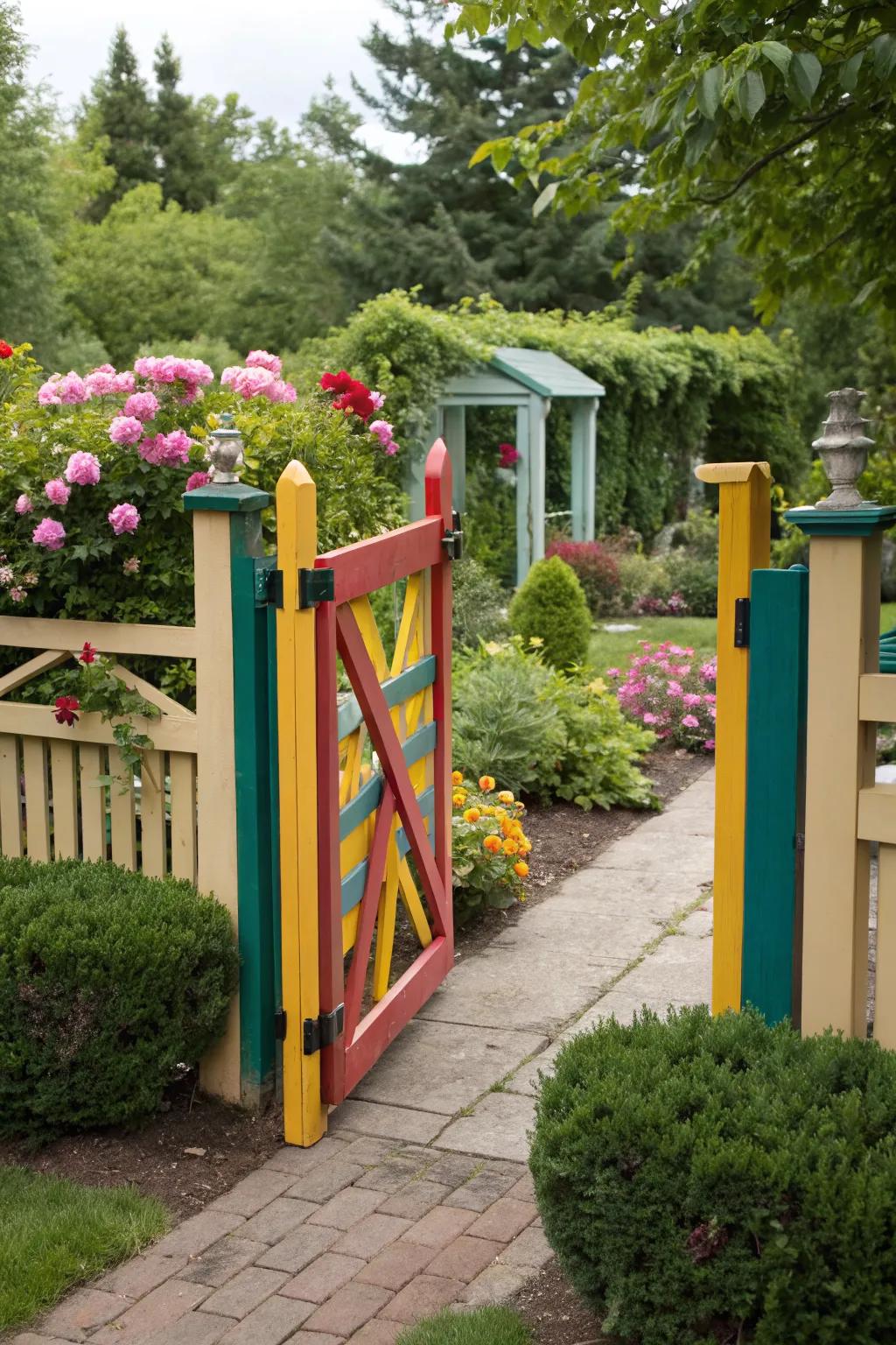 Painted gate adds a pop of color and personality.