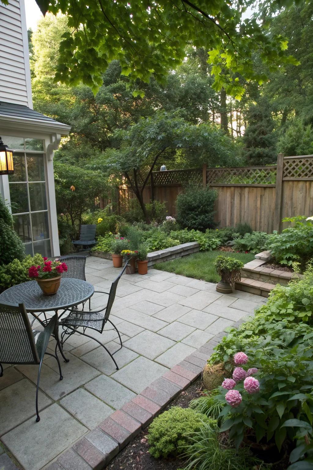 Lush greenery transforms your square patio into a natural oasis.