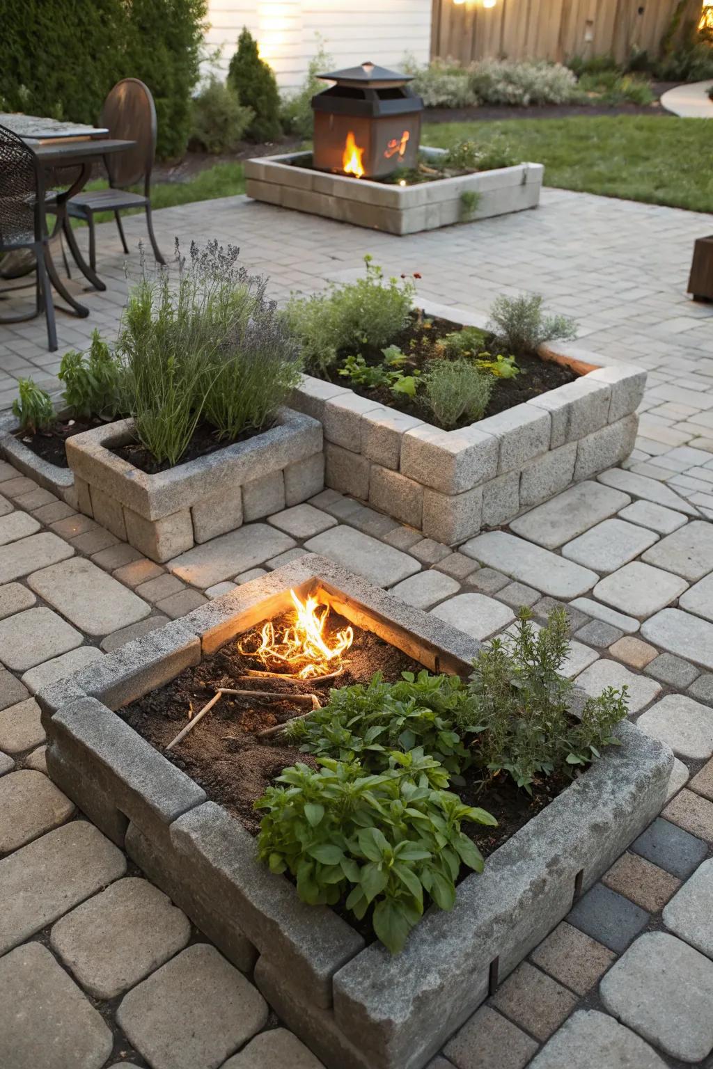 Enhance your patio with a planter border around your fire pit.