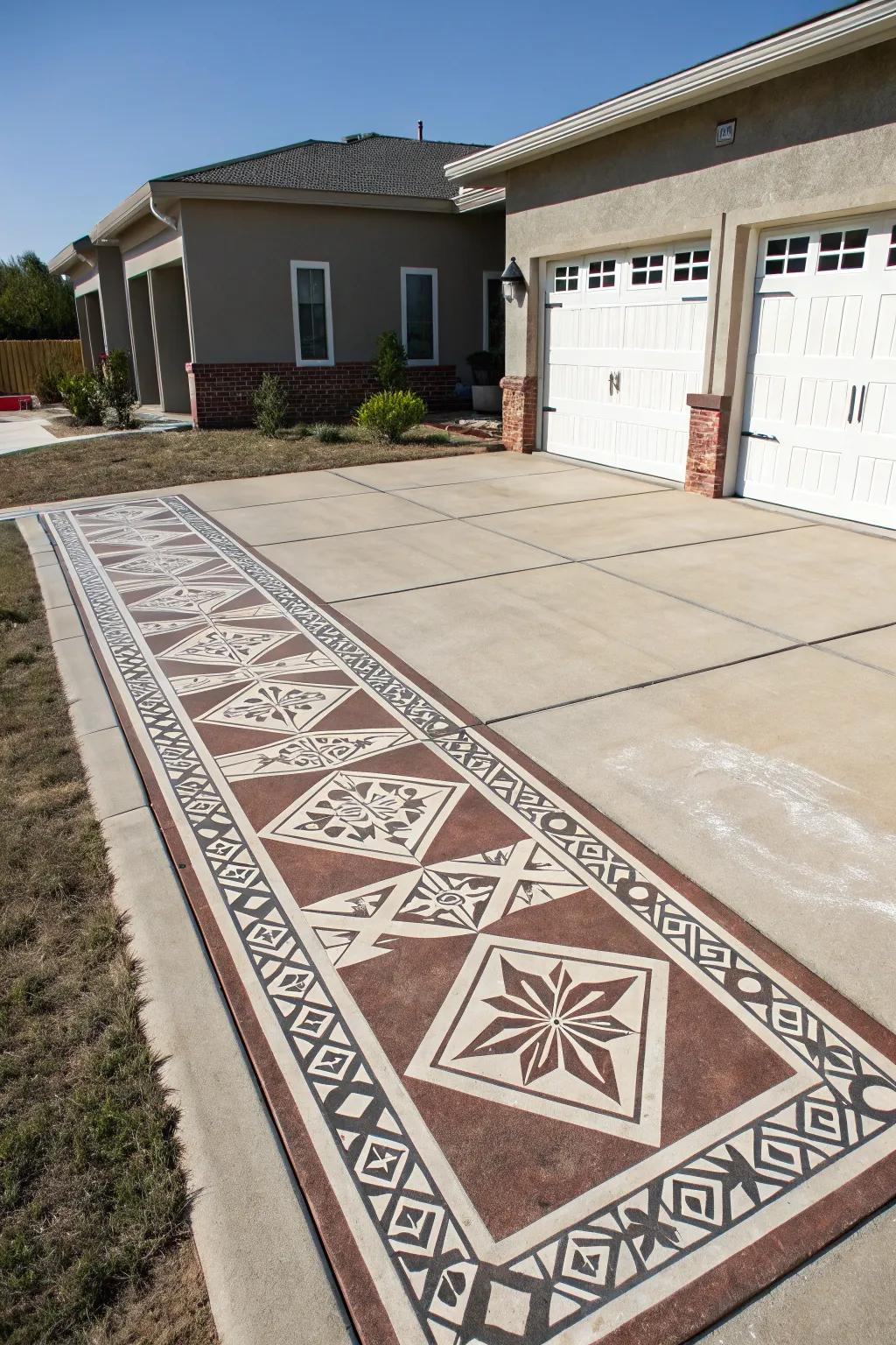 Geometric patterns add a modern touch to this artistic driveway.