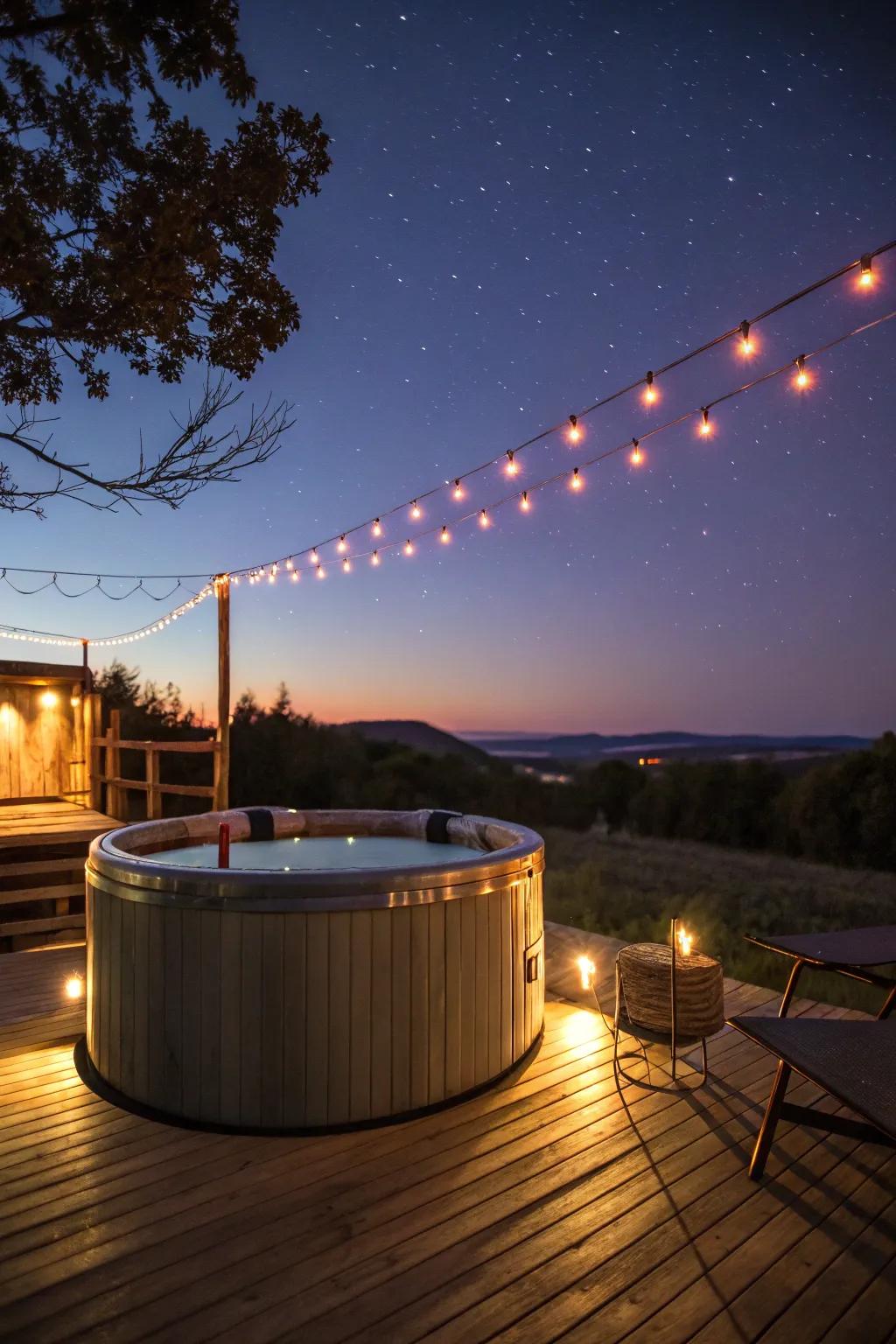 Add a touch of magic with string lights around your hot tub.