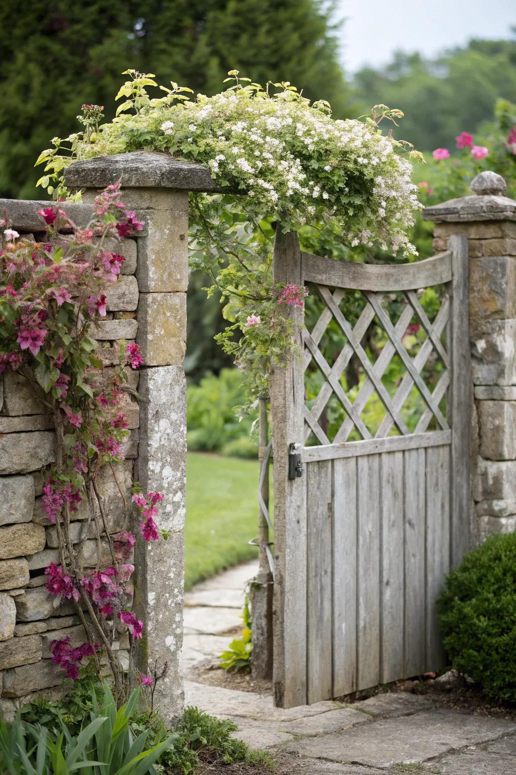 A whimsical lattice top fence with natural charm