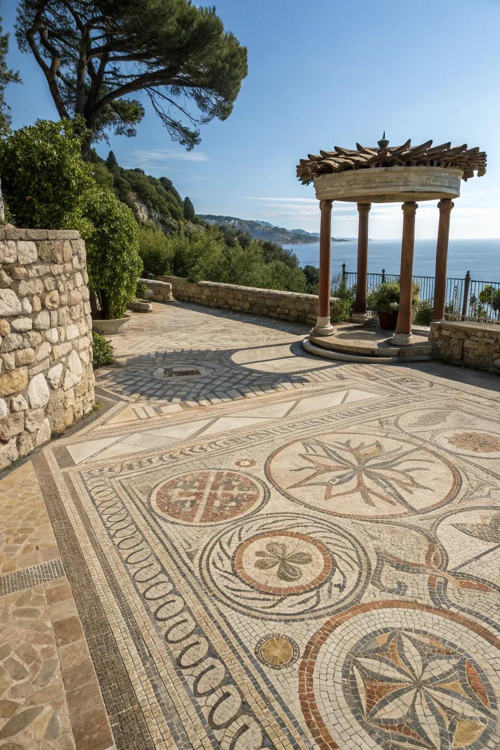 A unique stone mosaic patio crafted on a budget.