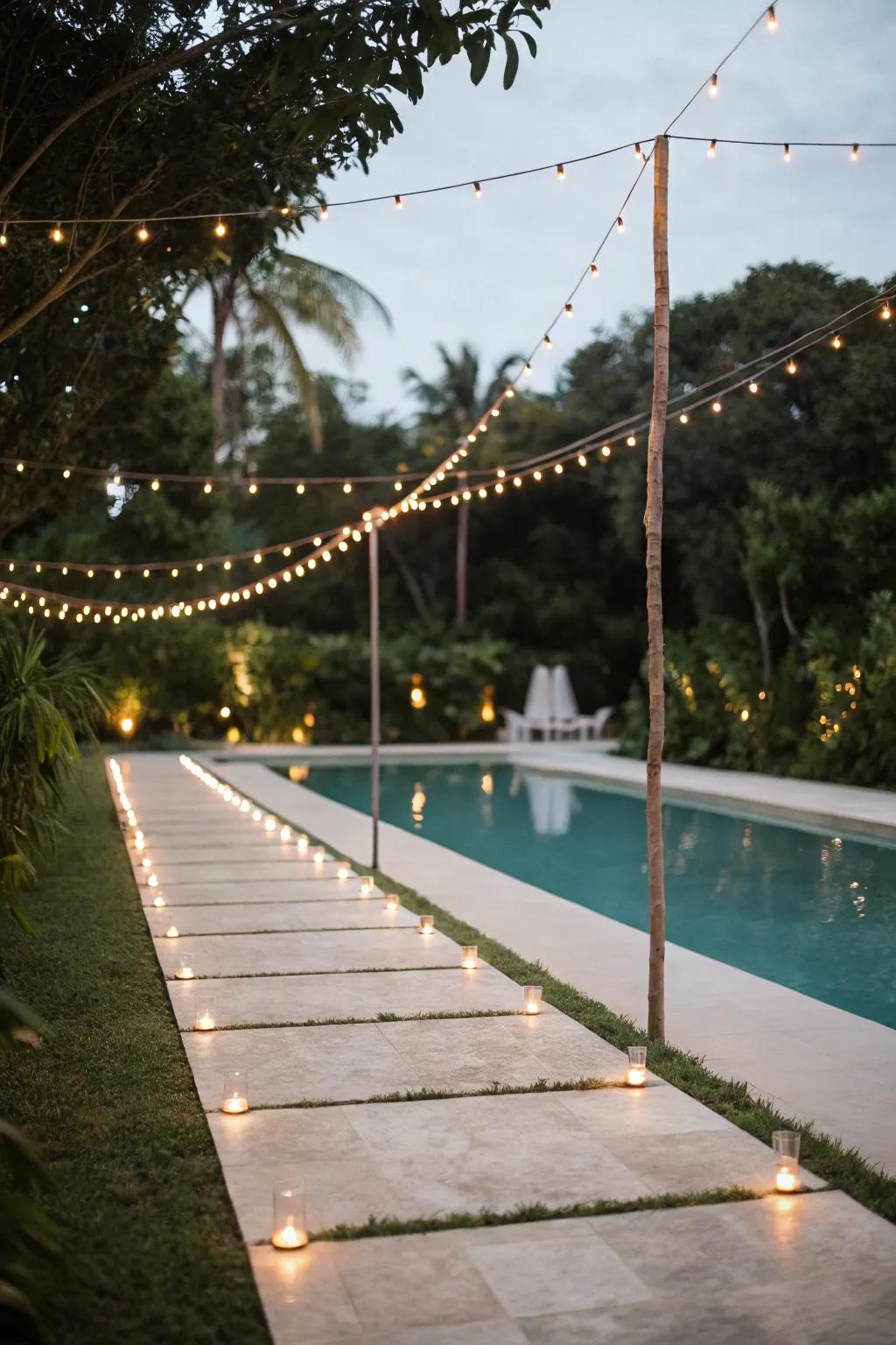 Minimalist pathway lights guide the way with elegance.