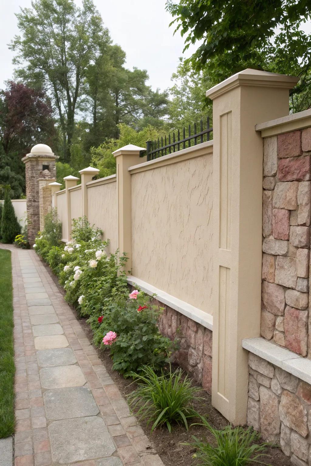 Stucco wall in soft neutral tones creating a tranquil environment.