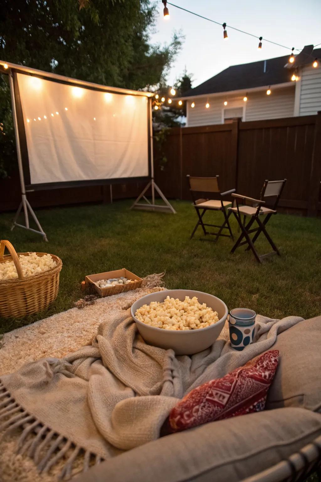 Enjoy a romantic outdoor movie night at your engagement party.