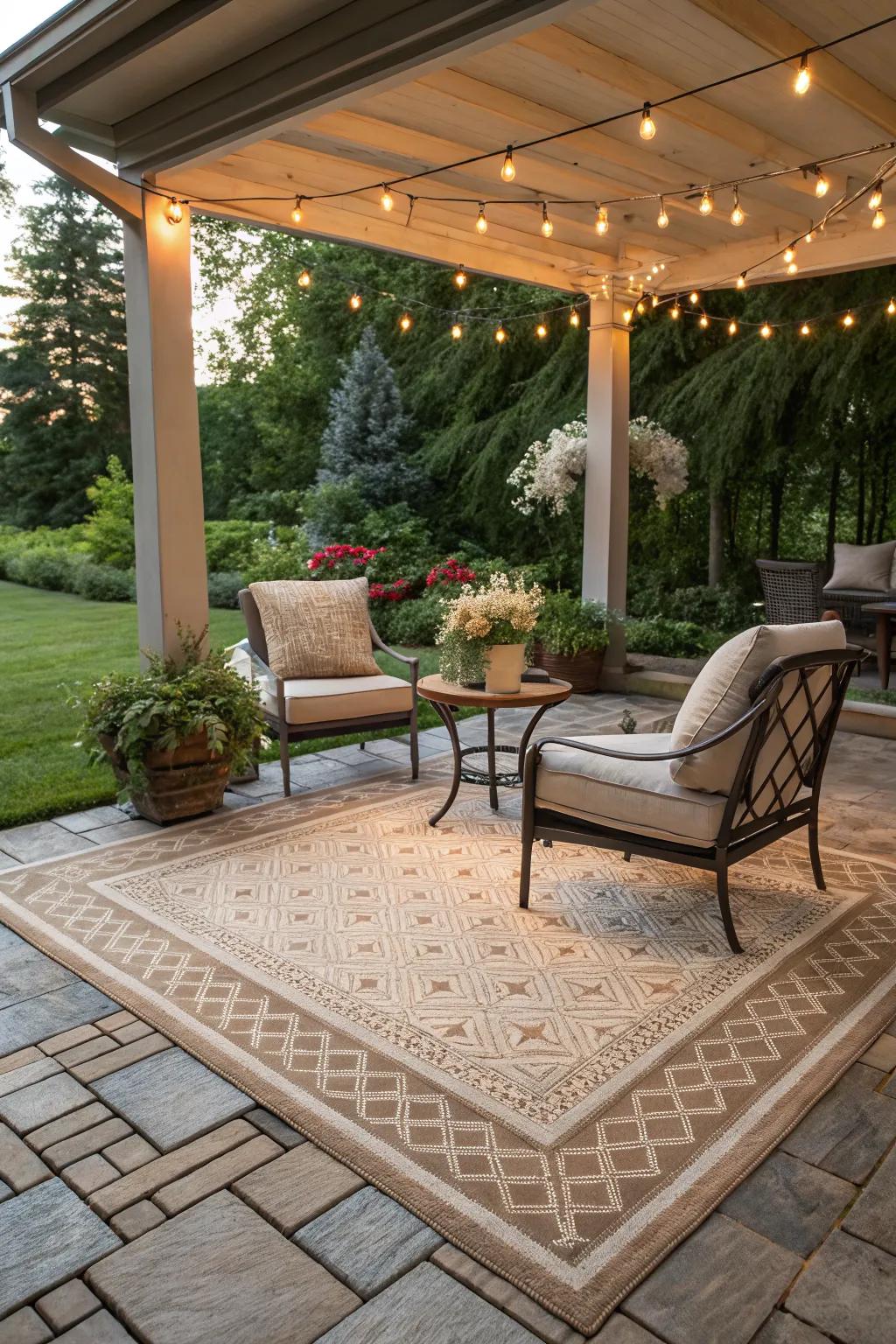 Outdoor rugs add comfort and style to your patio.