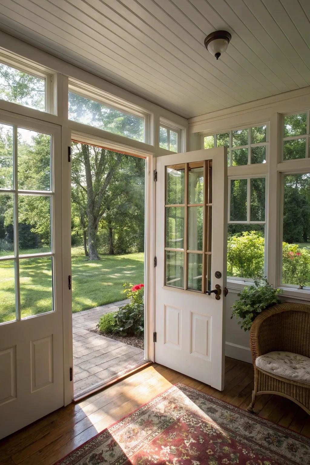 Charming Dutch doors offering flexible ventilation options.