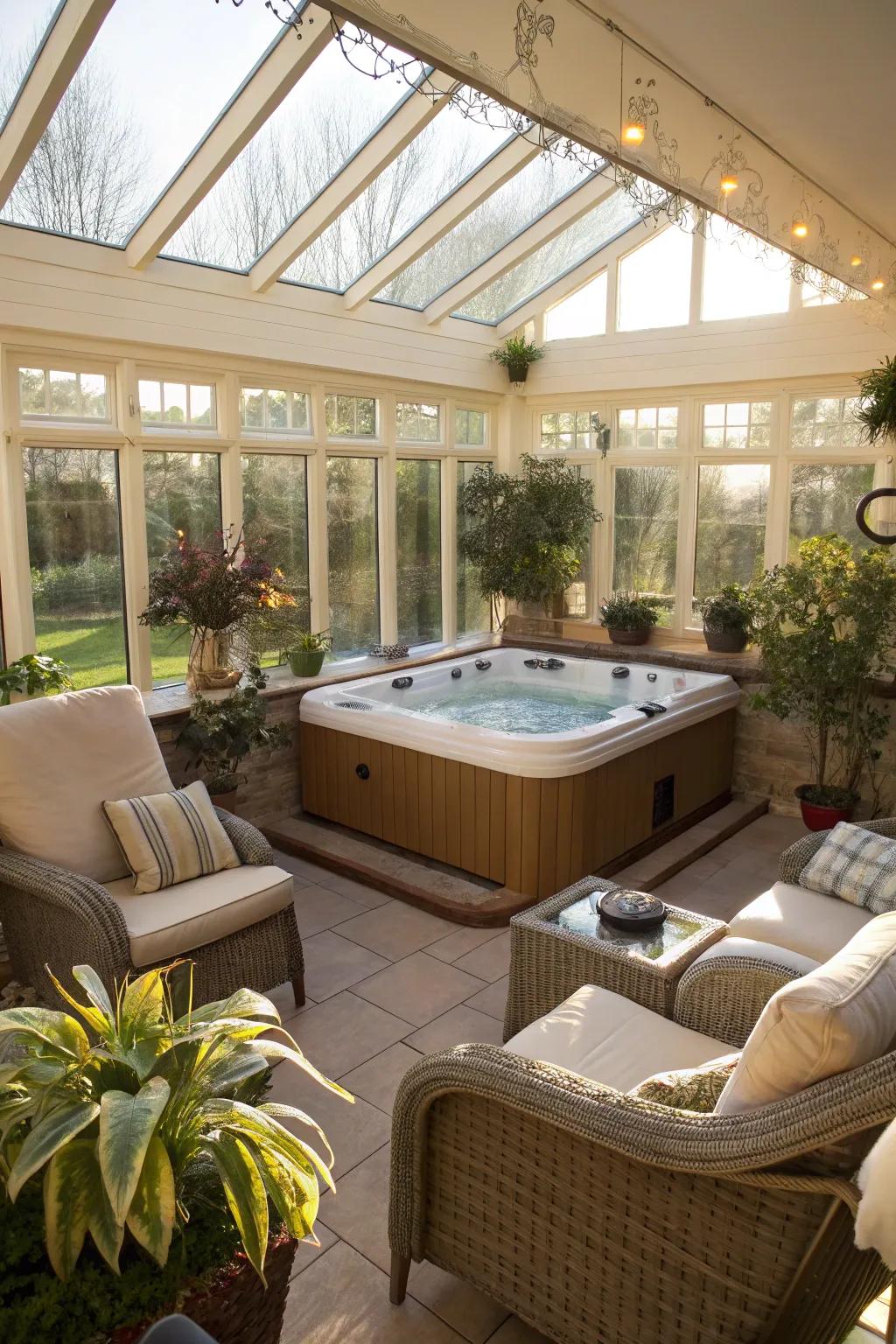 Comfortable seating enhances the relaxing vibe of this sunroom.