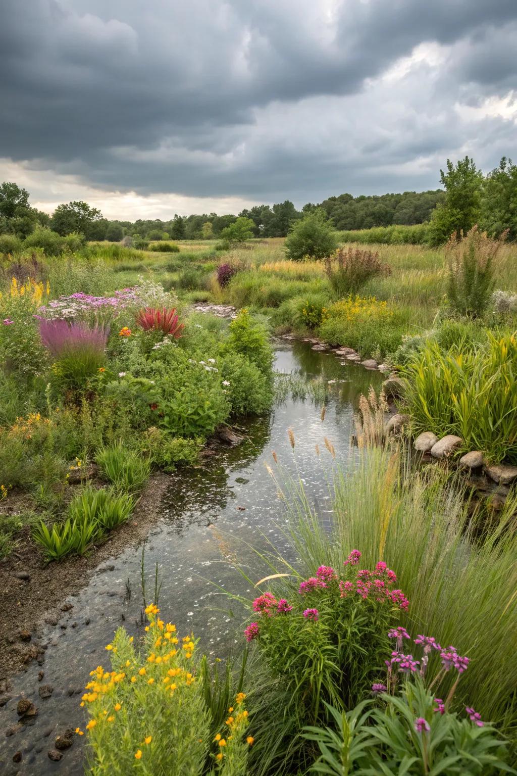 A beautiful rain garden that manages stormwater while supporting wildlife.