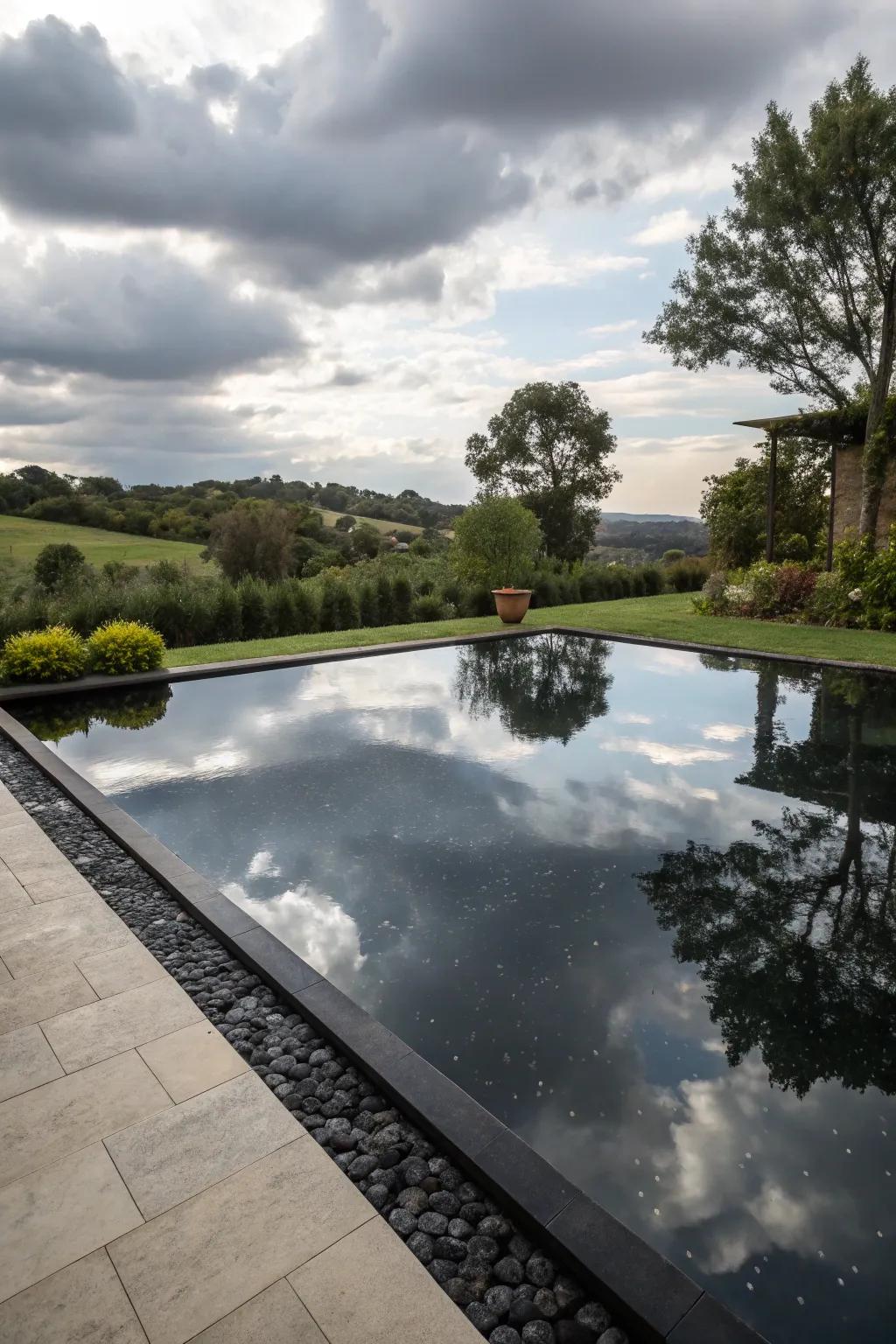 Black pools offer a sophisticated and reflective surface.
