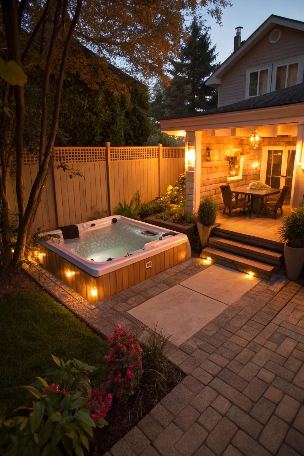 A cozy pool with an integrated hot tub, perfect for all seasons.