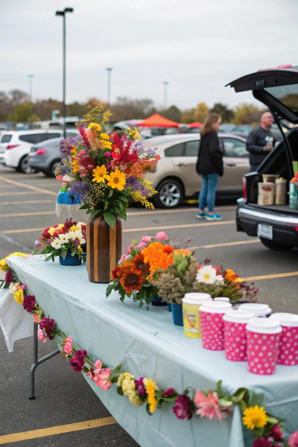 Brighten up your tailgate with floral touches.