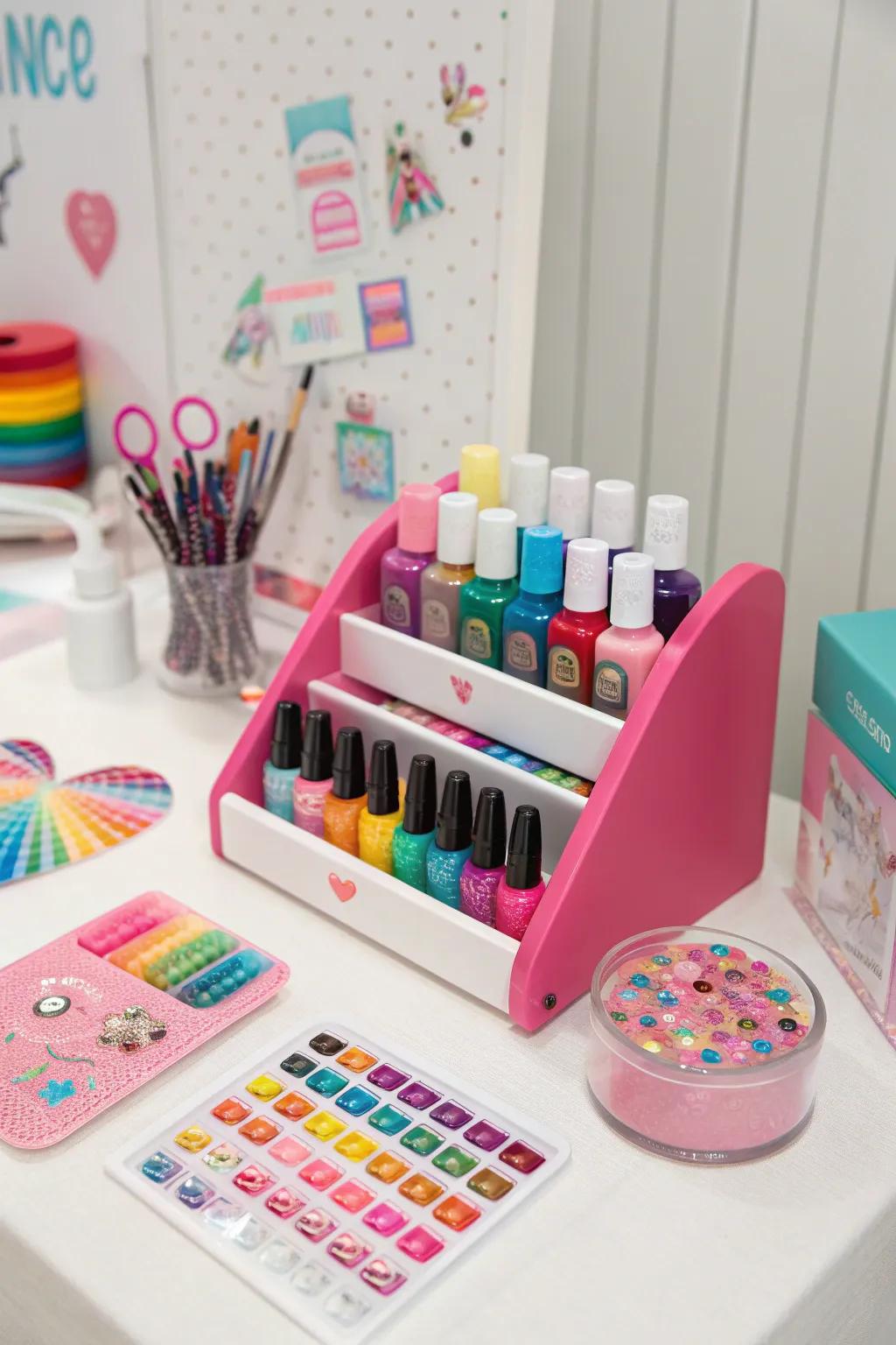 A nail art station sparks creativity and offers endless fun.