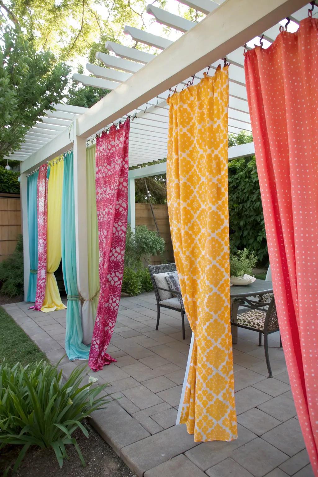 A personalized touch with colorful DIY fabric drapes.