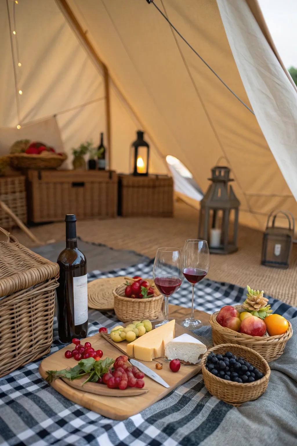 Enjoy a romantic picnic inside your cozy tent.