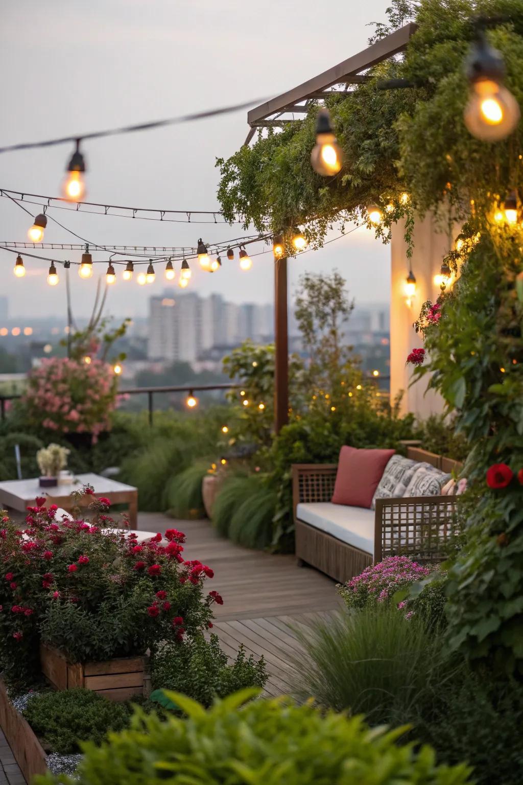 String lights transform your terrace into a magical retreat.