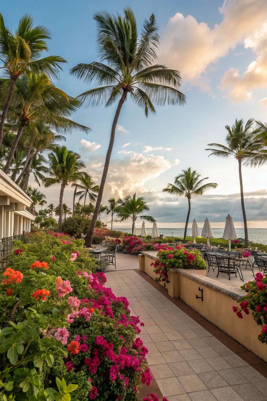 A tropical-themed terrace brings an exotic vibe to the home.