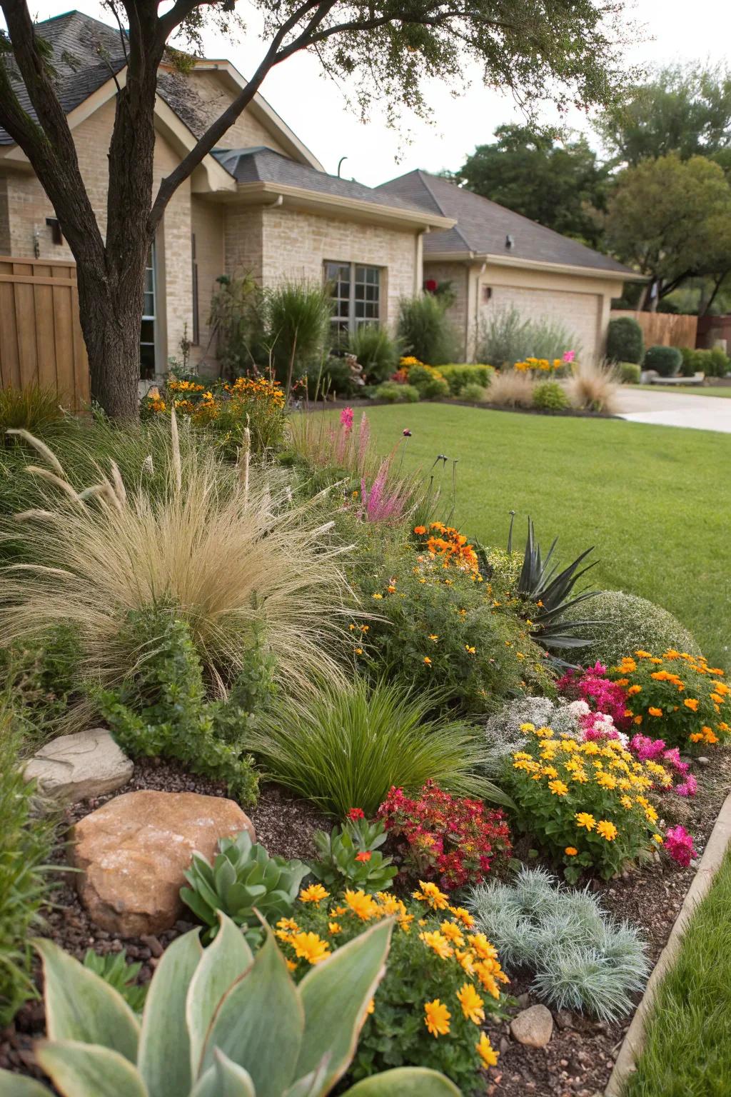 A diverse mix of textures adds visual interest to this Texas garden.