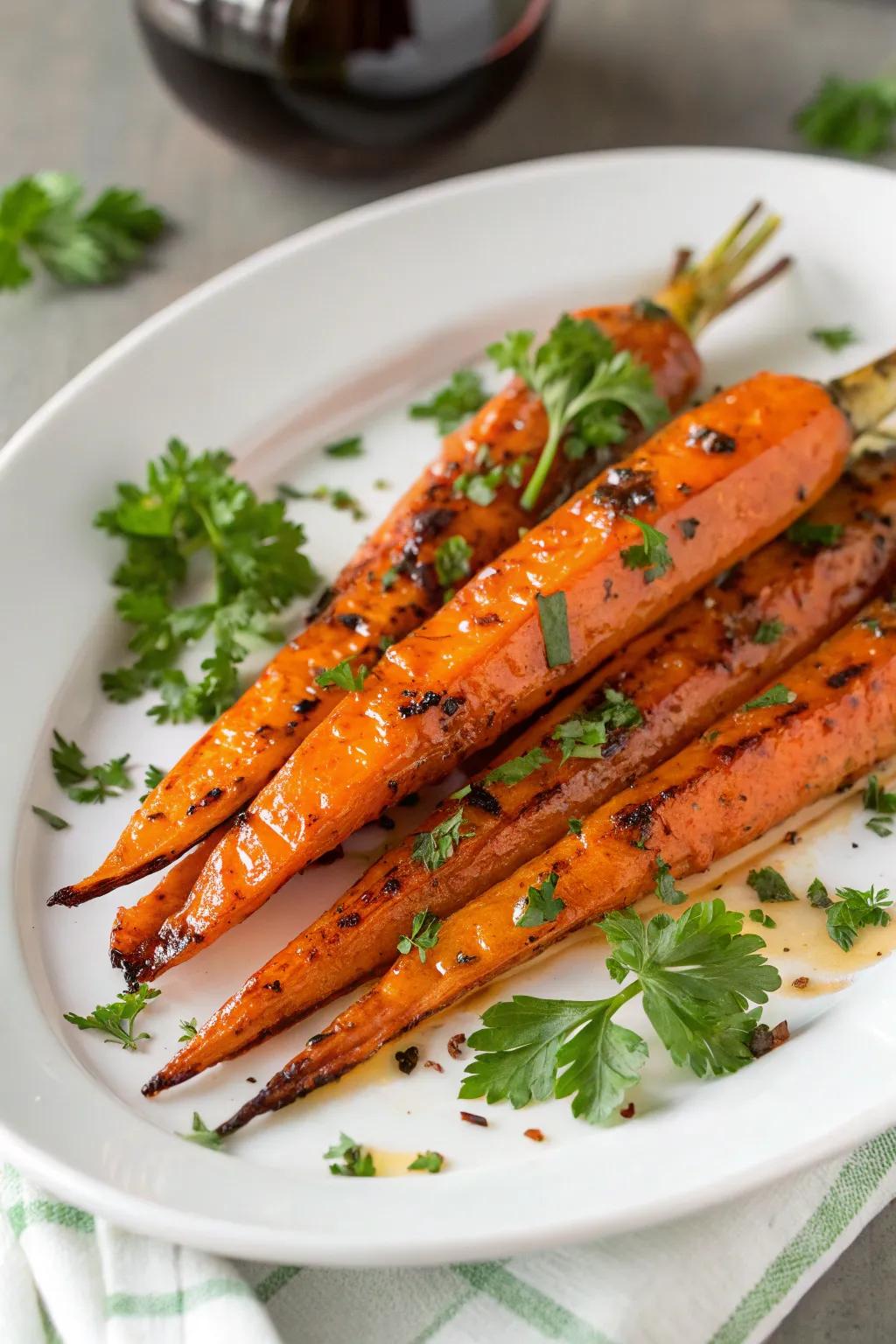 Maple glazed grilled carrots, a sweet side dish.