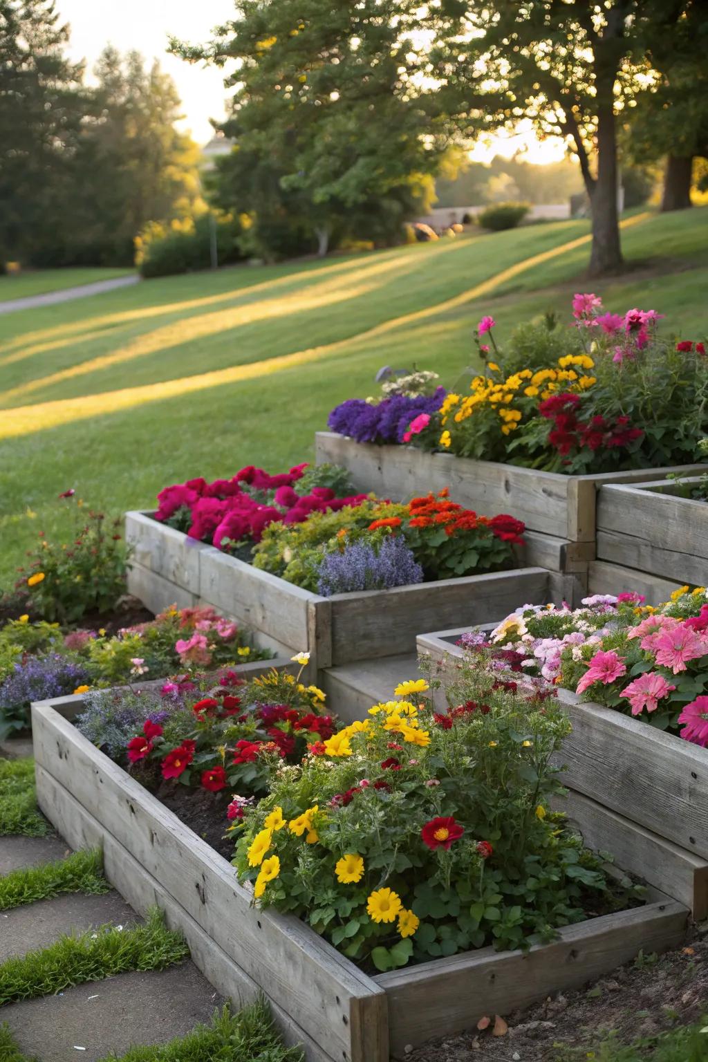 Raised planter boxes make gardening accessible and stylish.
