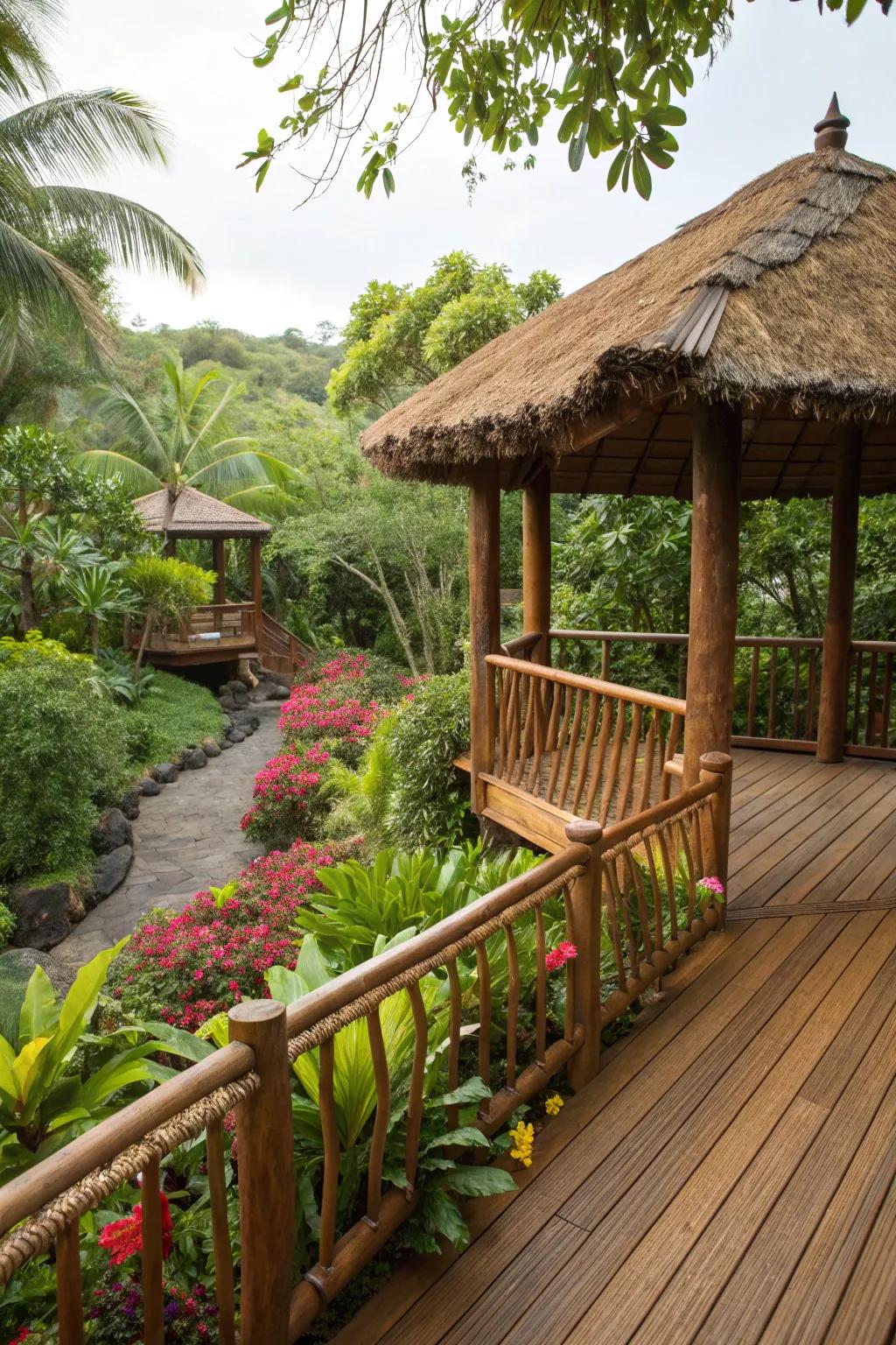 Lush greenery enhances the tropical atmosphere