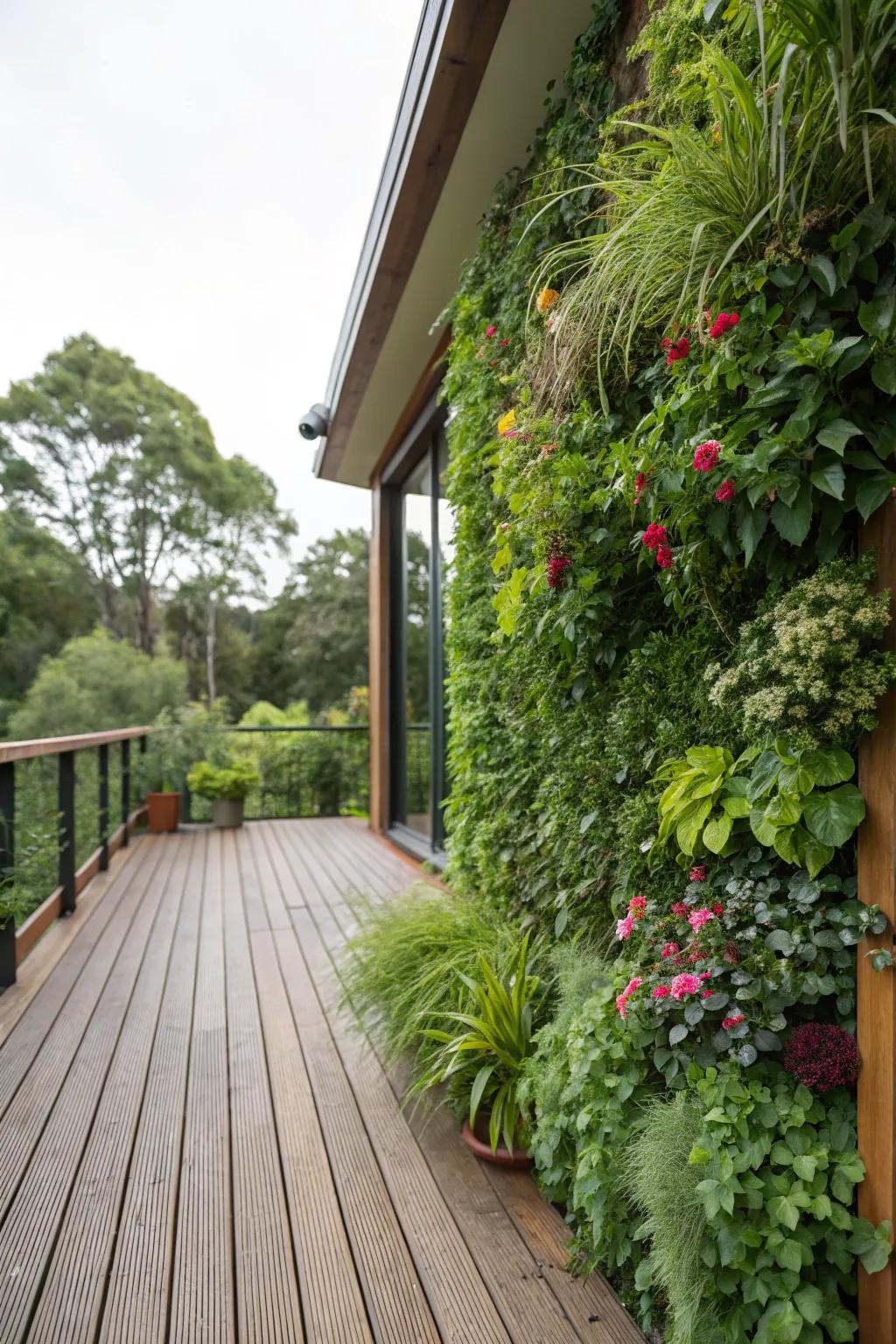 A living wall transforms this timber deck into a green sanctuary.