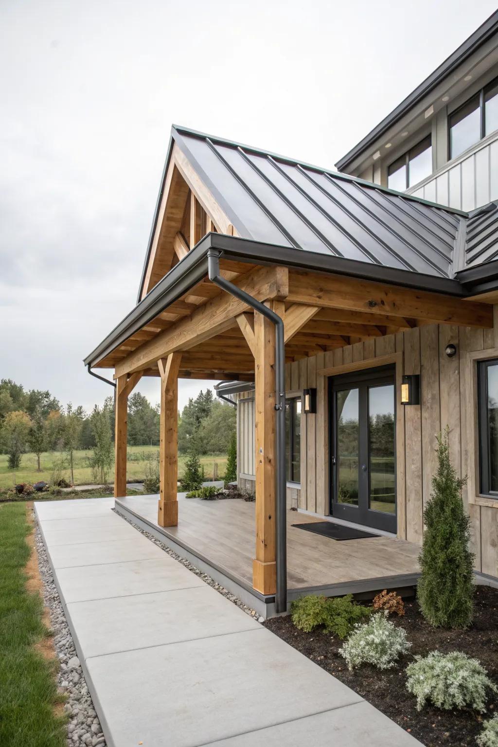 A sleek metal roof adds durability and contemporary style.