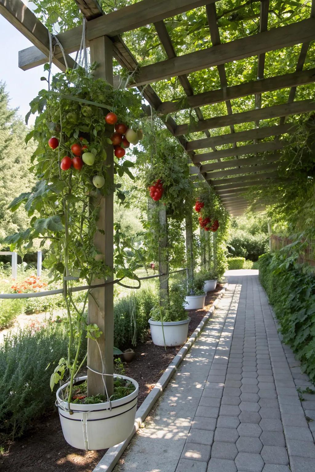 Upside-down planters add an intriguing twist to tomato gardening.