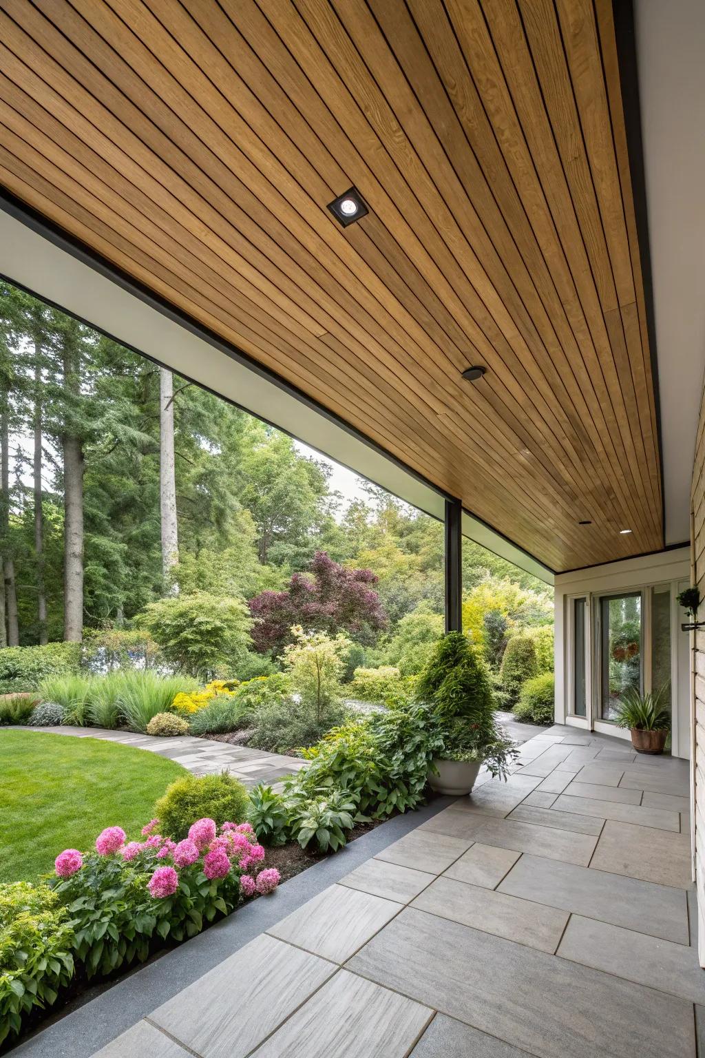 Integrating nature with ceiling design enhances the outdoor experience.