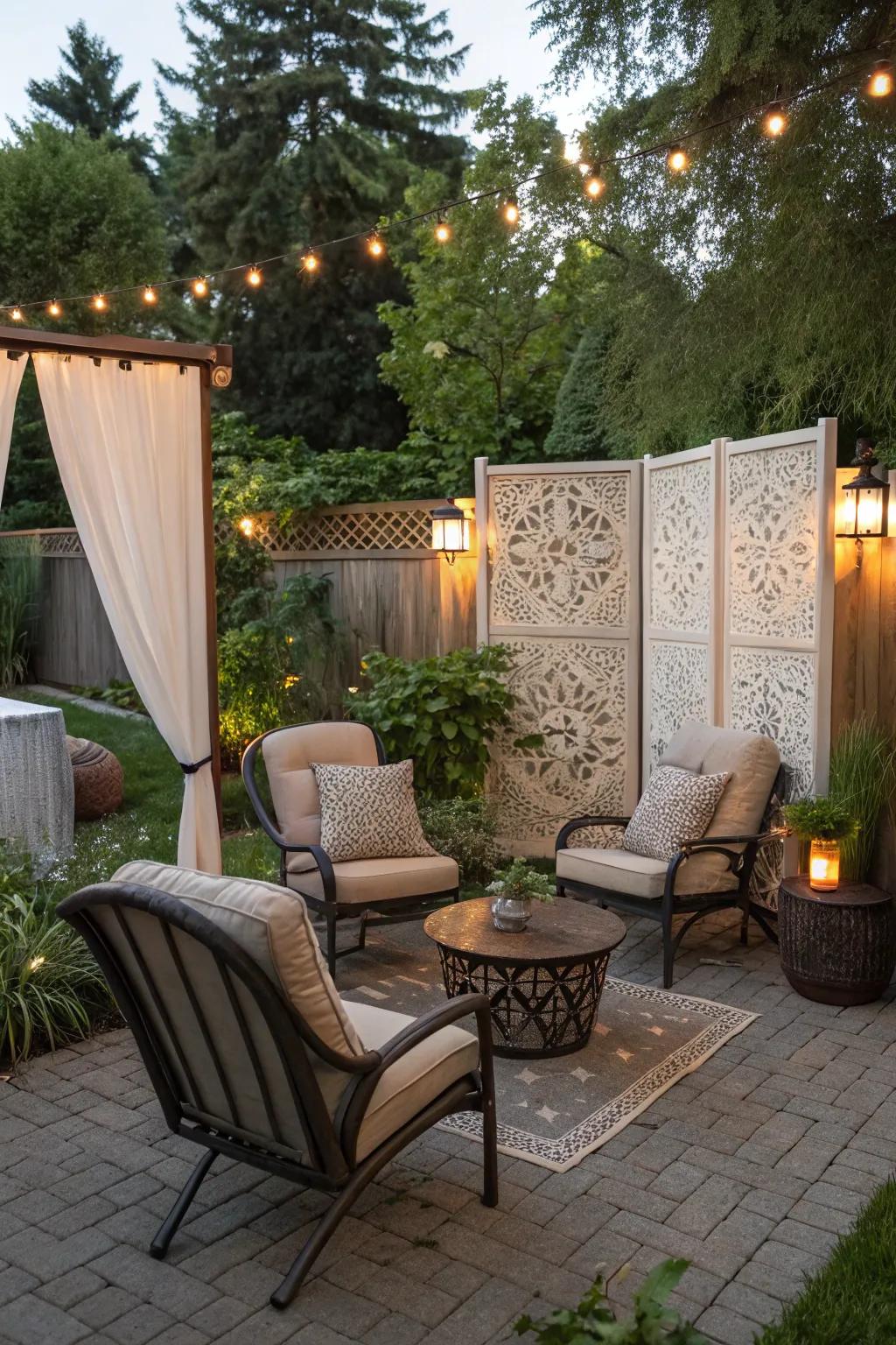Create intimate outdoor living spaces with privacy screens.