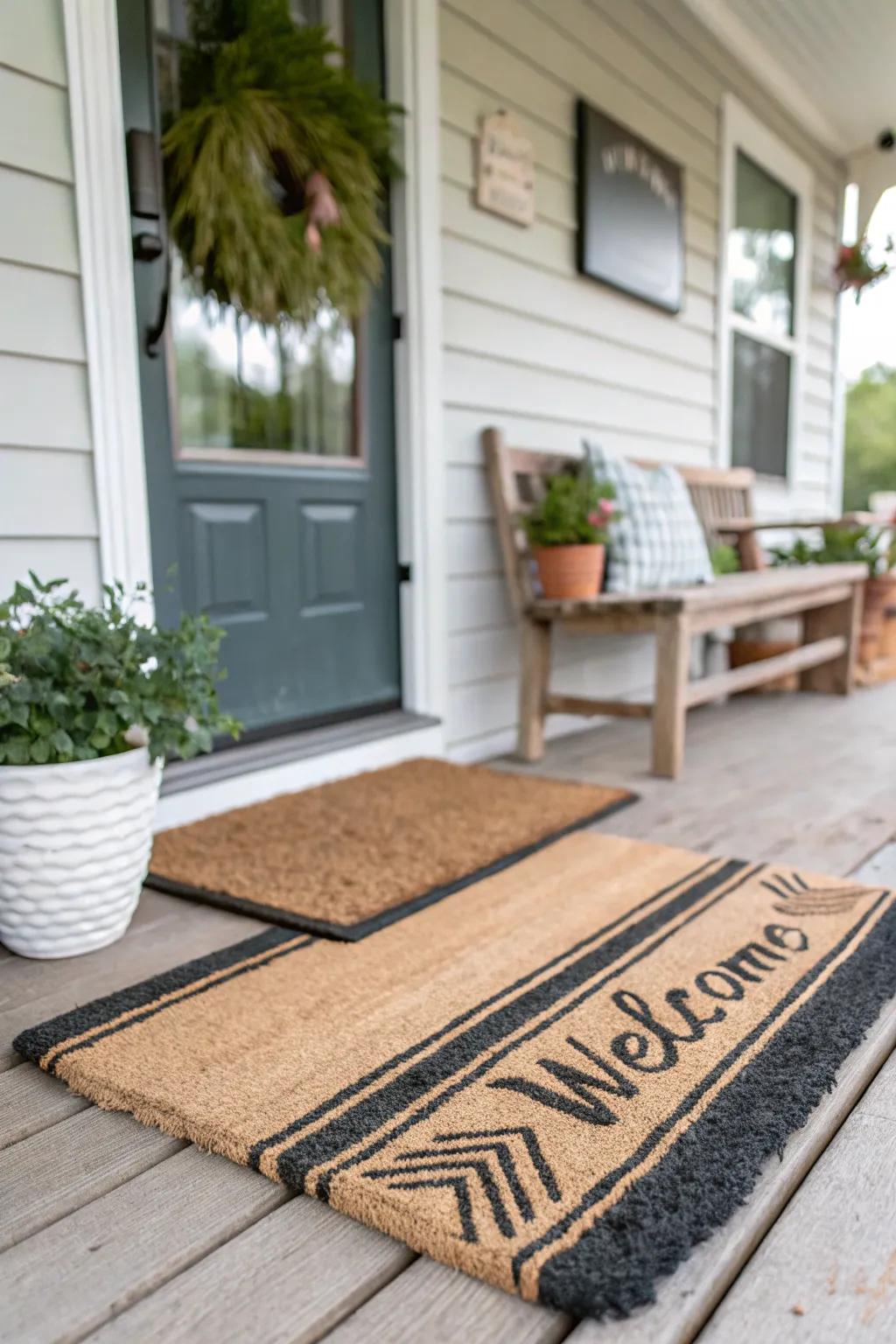 Layered rugs and mats add warmth and texture.