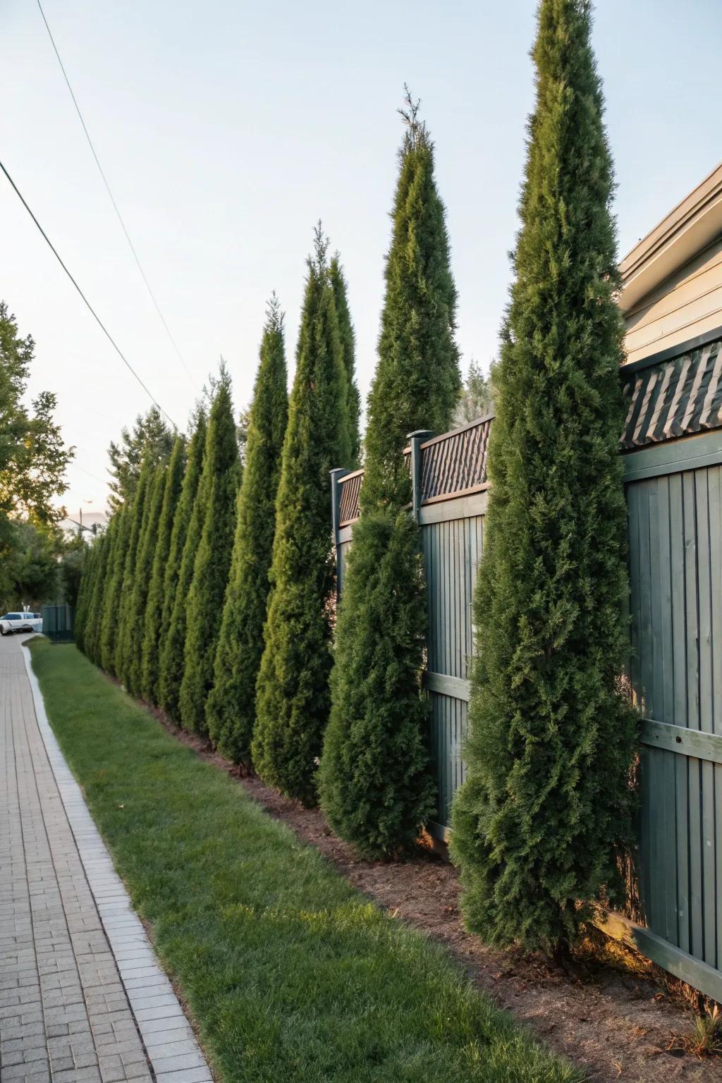 Tall trees offer privacy and a touch of elegance.