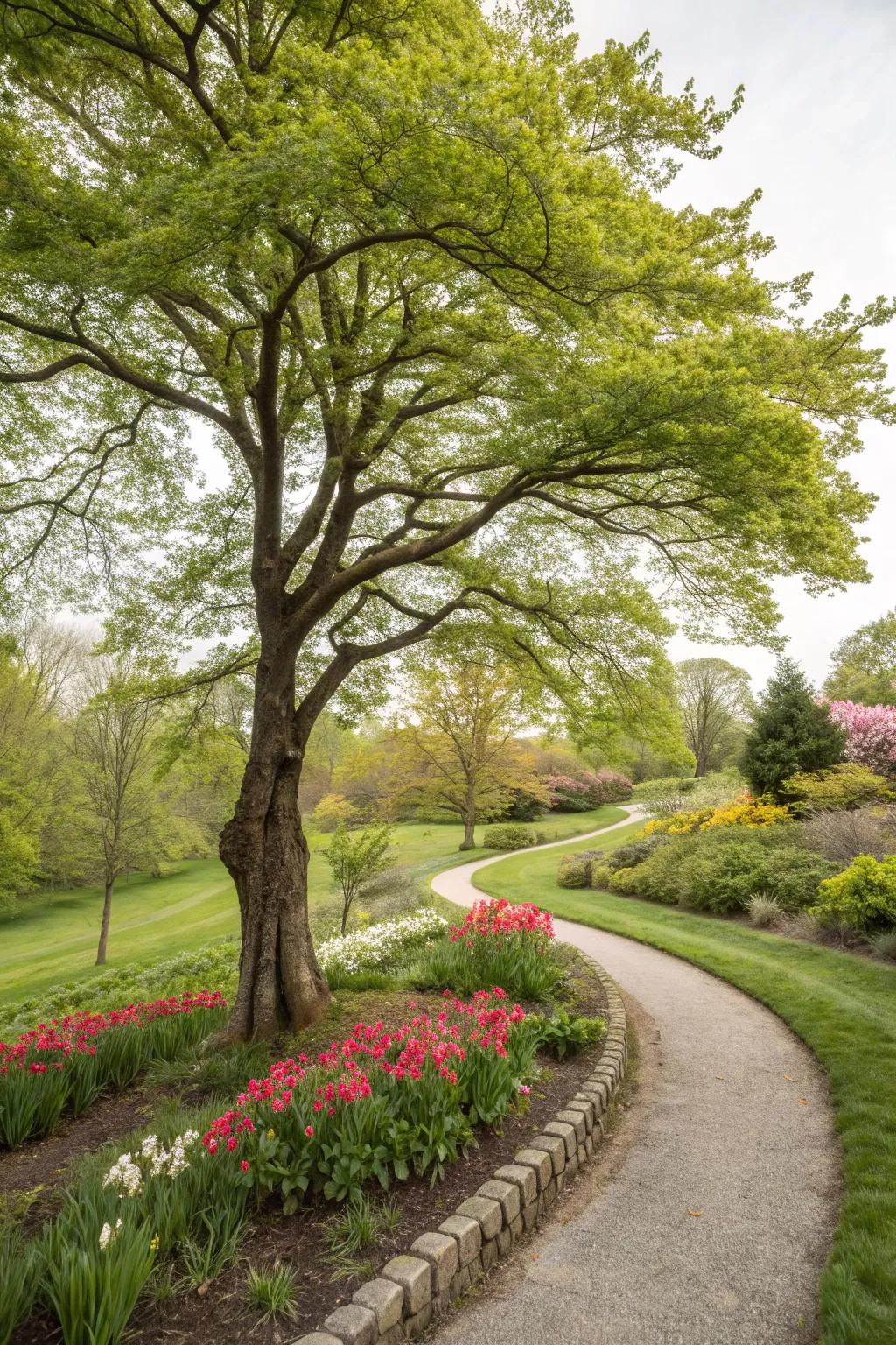 A tree with a gently curved border.