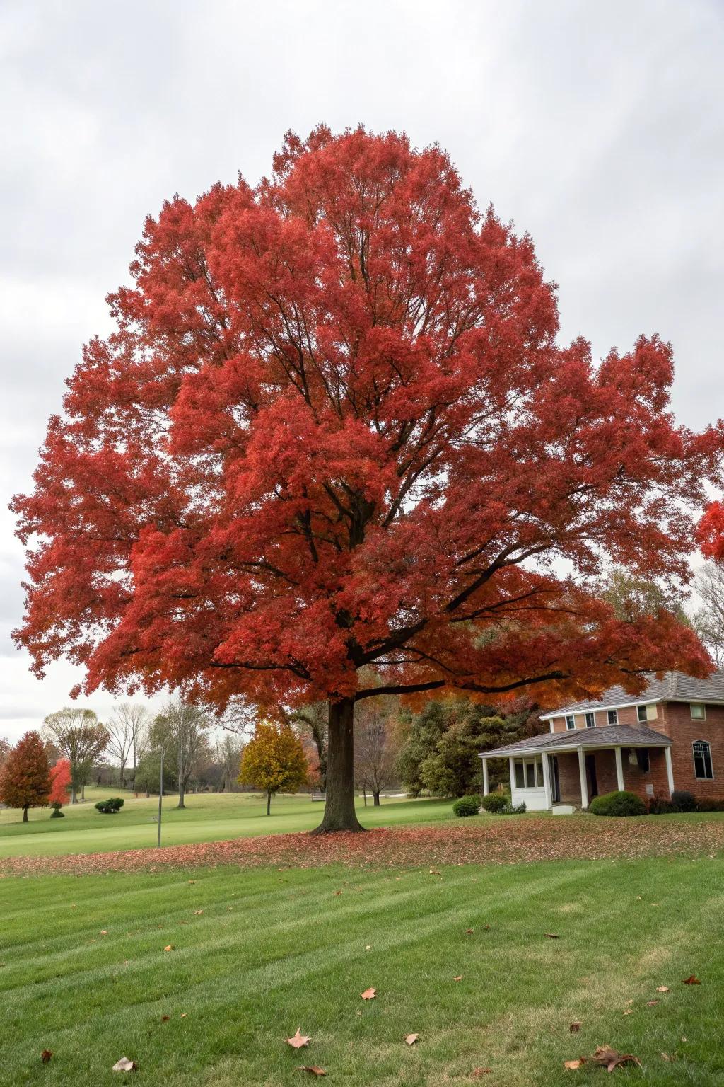 Red Oaks provide shade and striking autumn color to front yards.