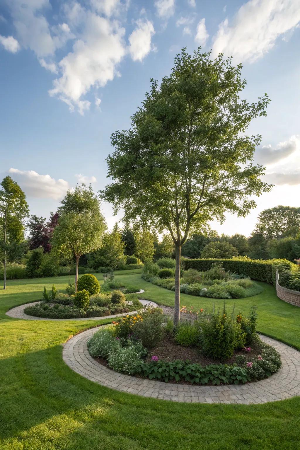 Curved beds add playful charm to your tree island.